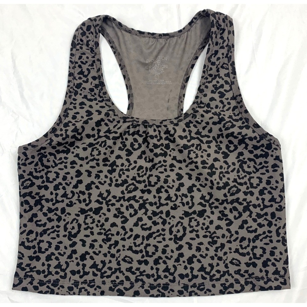 Women's Evolution & Creation EVCR Leopard Print Crop Tank Top Racerback Large